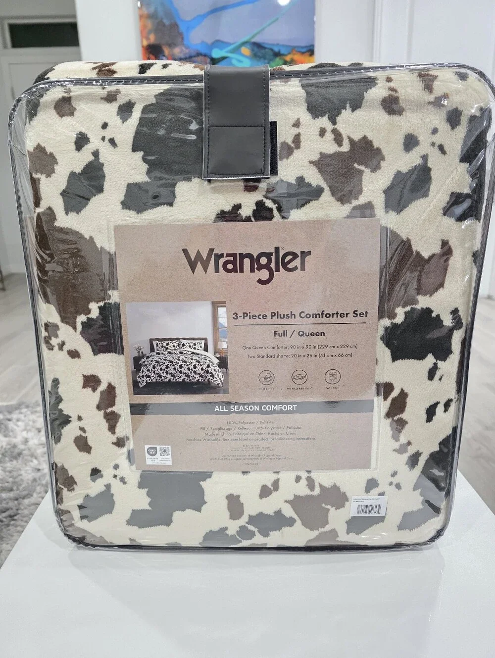 Wrangler QUEEN 3-Piece Plush Cow Print Comforter Set New